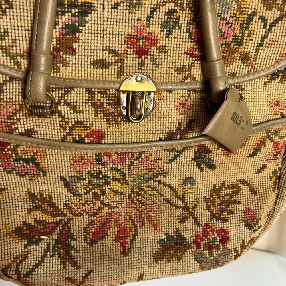 Olla Handbag Twist Lock Floral Tapestry Double Handle Inner Divider Outer Pocket - Picture 8 of 13